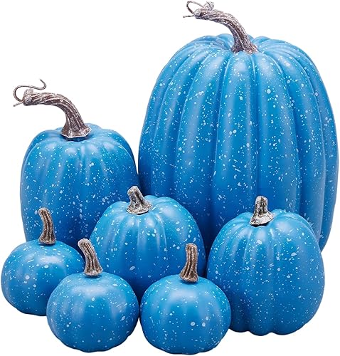 Vista 16 de Lizxun 7 calabazas artificiales de Halloween de espuma de imitación de calabaza naranja, calabazas de espuma de cosecha de otoño para otoño, Acción