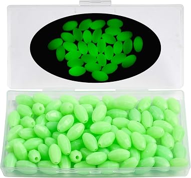 Glow Fishing Beads Saltwater,100pcs Hard Plastic Luminous Oval Bait Eggs Fishing Beads Fish Line Ball Stopper Lure Rigs Tackle Tool Saltwater Freshwater Salmon Trout Accessories
