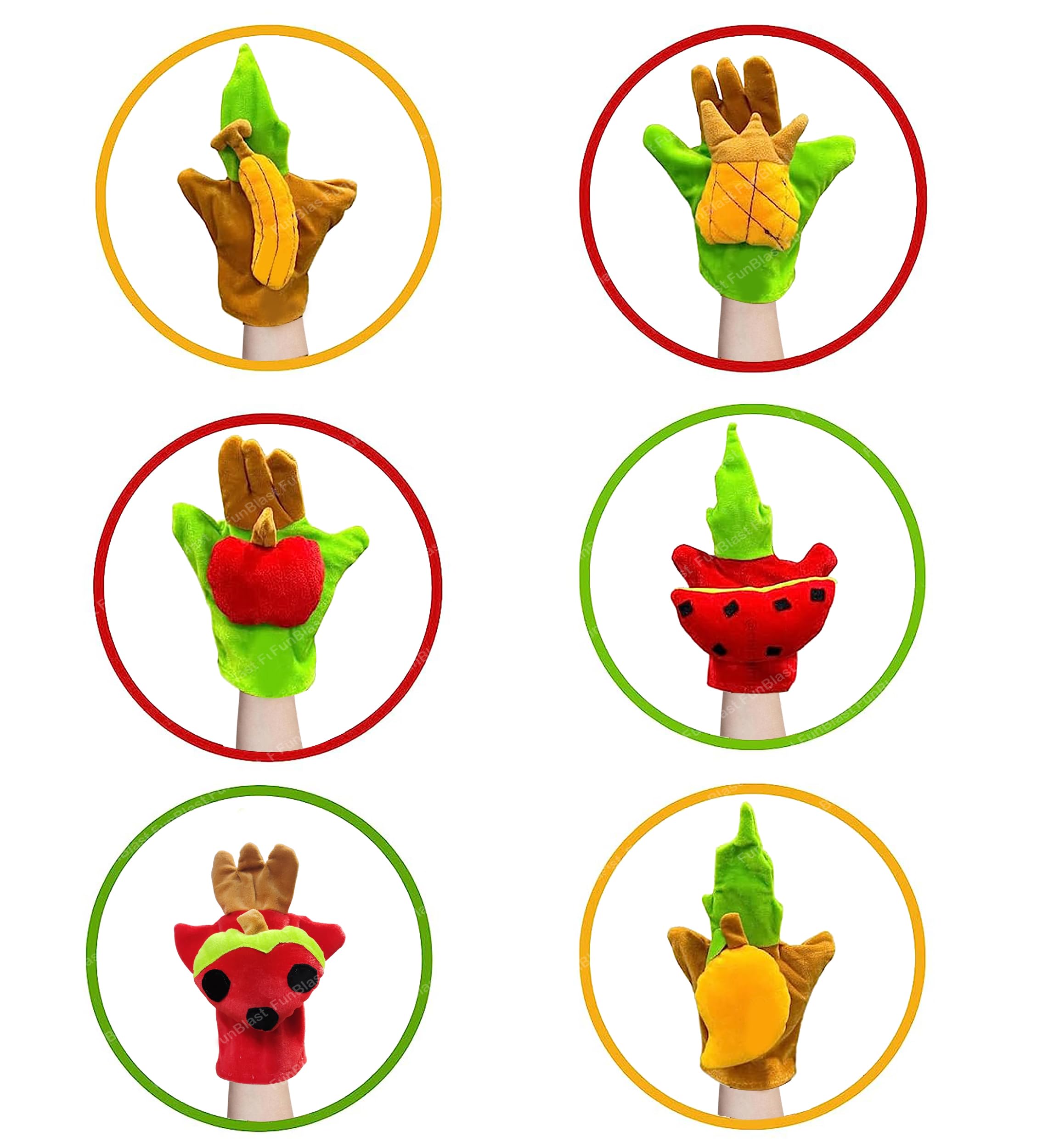 FunBlast Fruits Hand Puppet for Kids – 6 Pcs Soft Hand Puppets for Kids Story Telling Puppet for Kids, Hand Puppet Toy, Plush Hand Puppet Toys - Story Telling Props for Kids-(Multicolor)