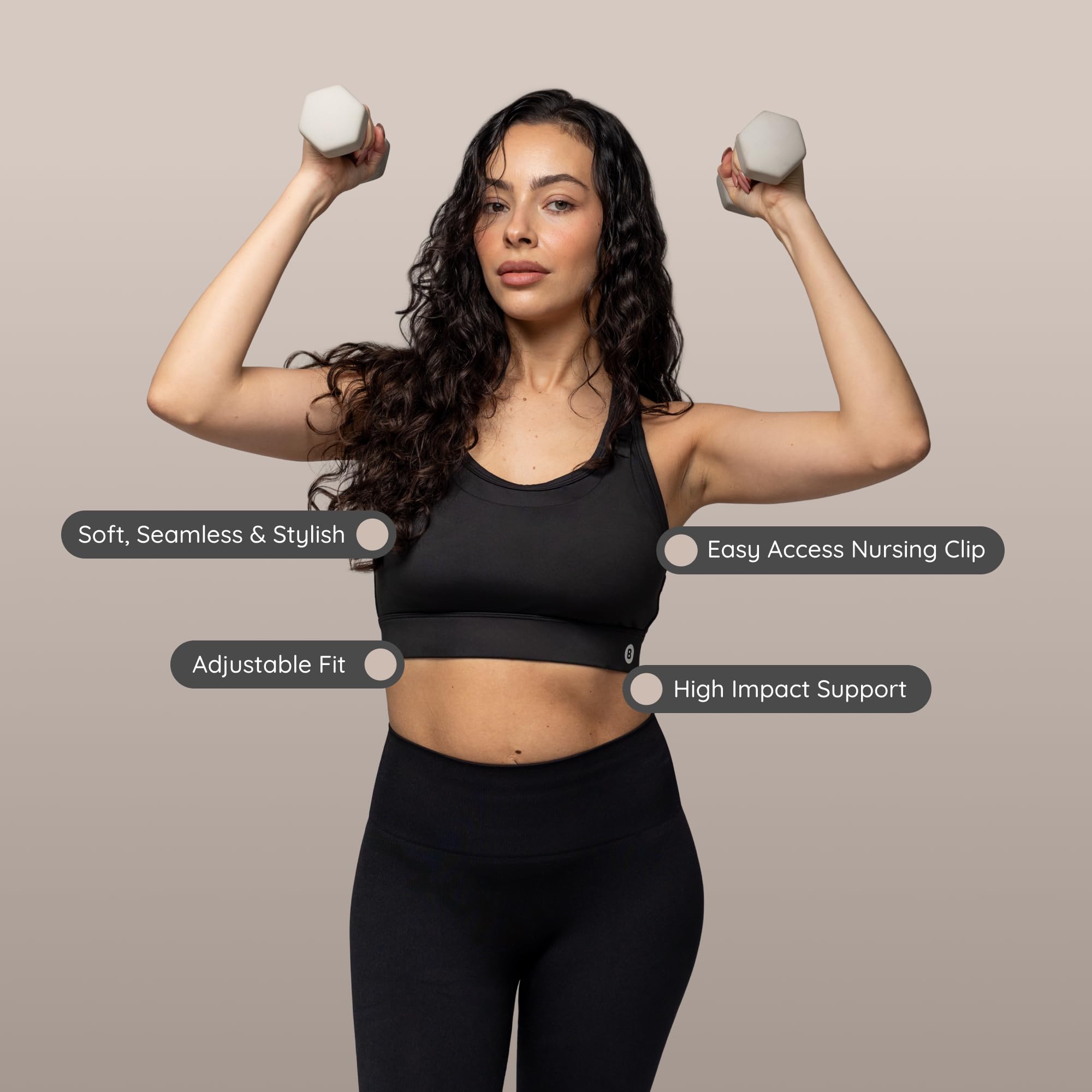 BABYGO® Reggiseno sportivo per allattamento al seno con supporto ad alto impatto, reggiseno premaman per gravidanza, senza cuciture, senza fili, con cuscinetti rimovibili per il massimo comfort, nero