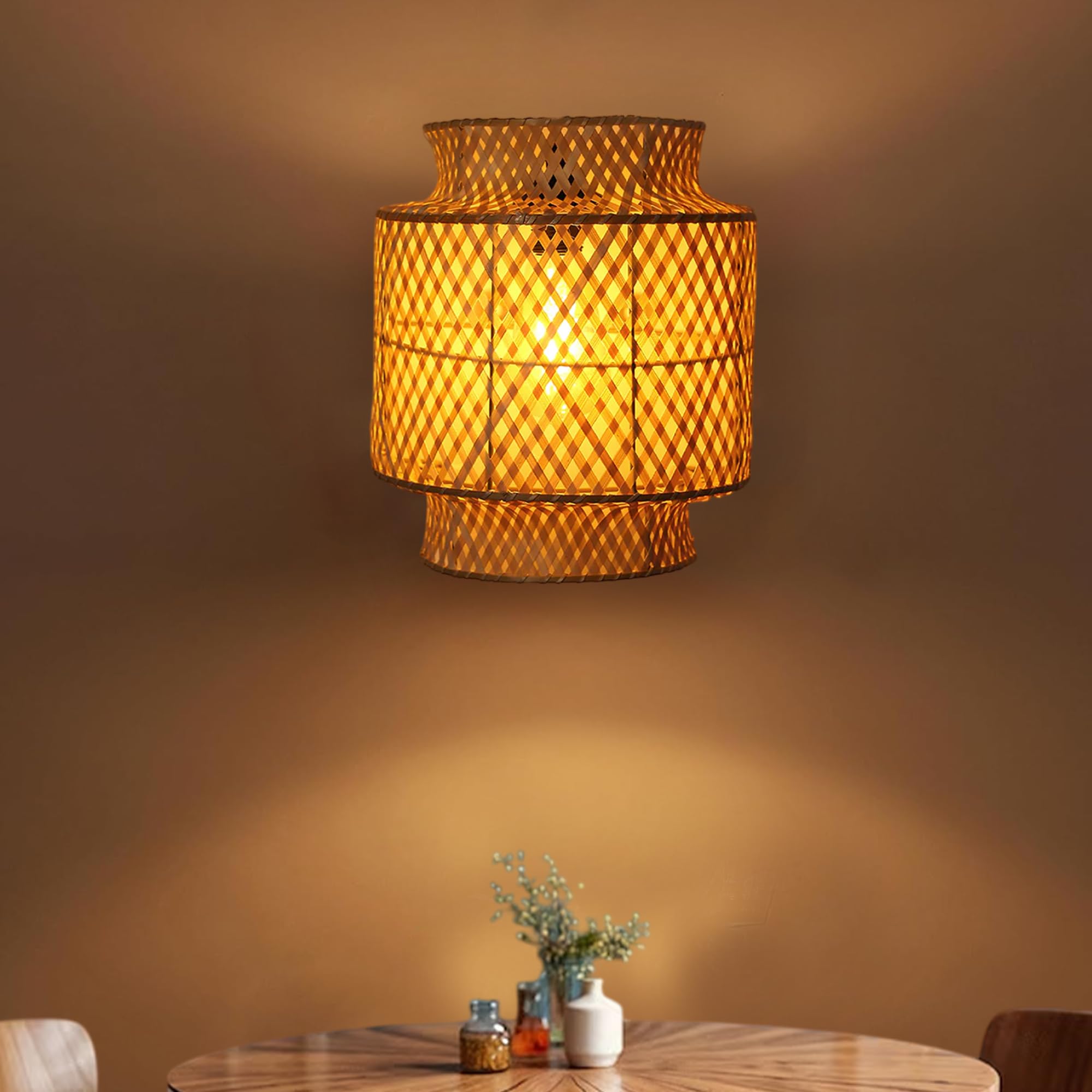 Habere India-All the Cultures Fabricating India Bamboo Wall Lamps | Cane and Rattan for Living Rooms | Cafe Lights | Raffia Wall Lamp | Wall Lamps for Bedroom (Medium: L23 × W29 × H17 cm)-image-40