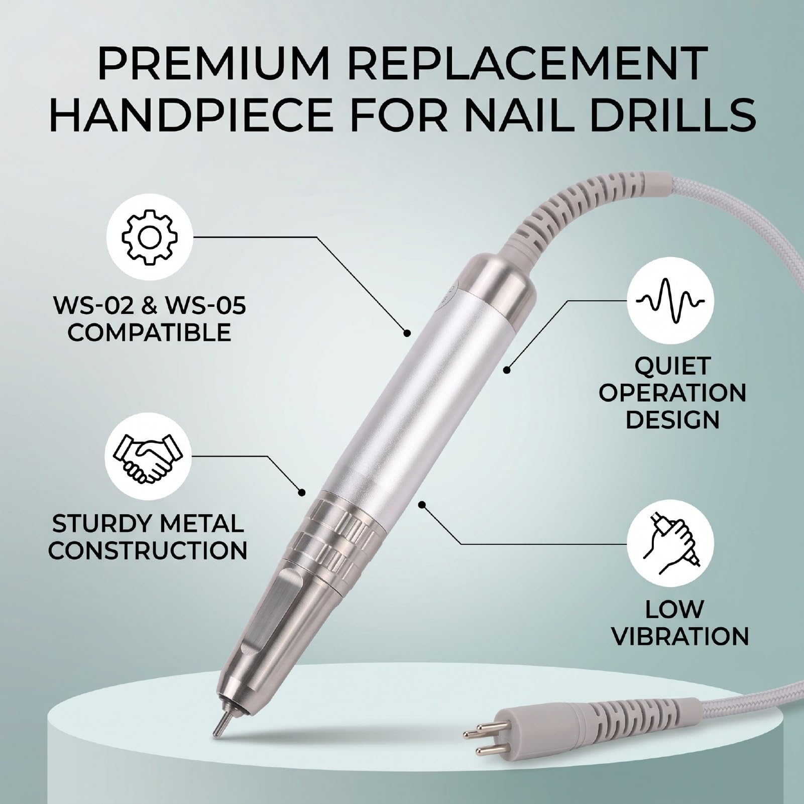 Pongnas Elektrischer Nagelfeilengriff, 133 X 20 Mm, Metall-Nagelbohrhandstück, Passend für WS-02, WS-05, mit Minimaler Vibration Zum Formen, Polieren, Nagelhautarbeiten