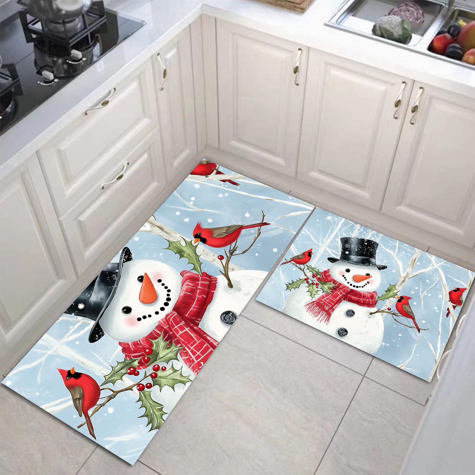 Alfombras de cocina antideslizantes de 40x60cm y 40x120cm con estampado navideño de 2 piezas