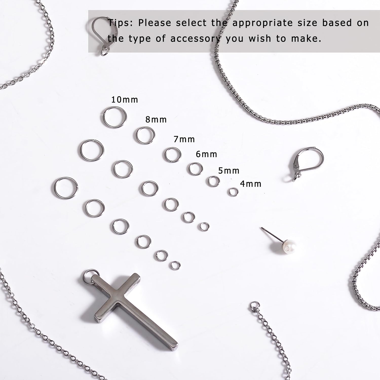 No Tarnish Stainless Steel Jump Rings for Jewelry Making, 2000 Pieces, 4 Sizes 4-7mm, 20 Gauge Thickness, Silver (Mixed Size) - Image 5