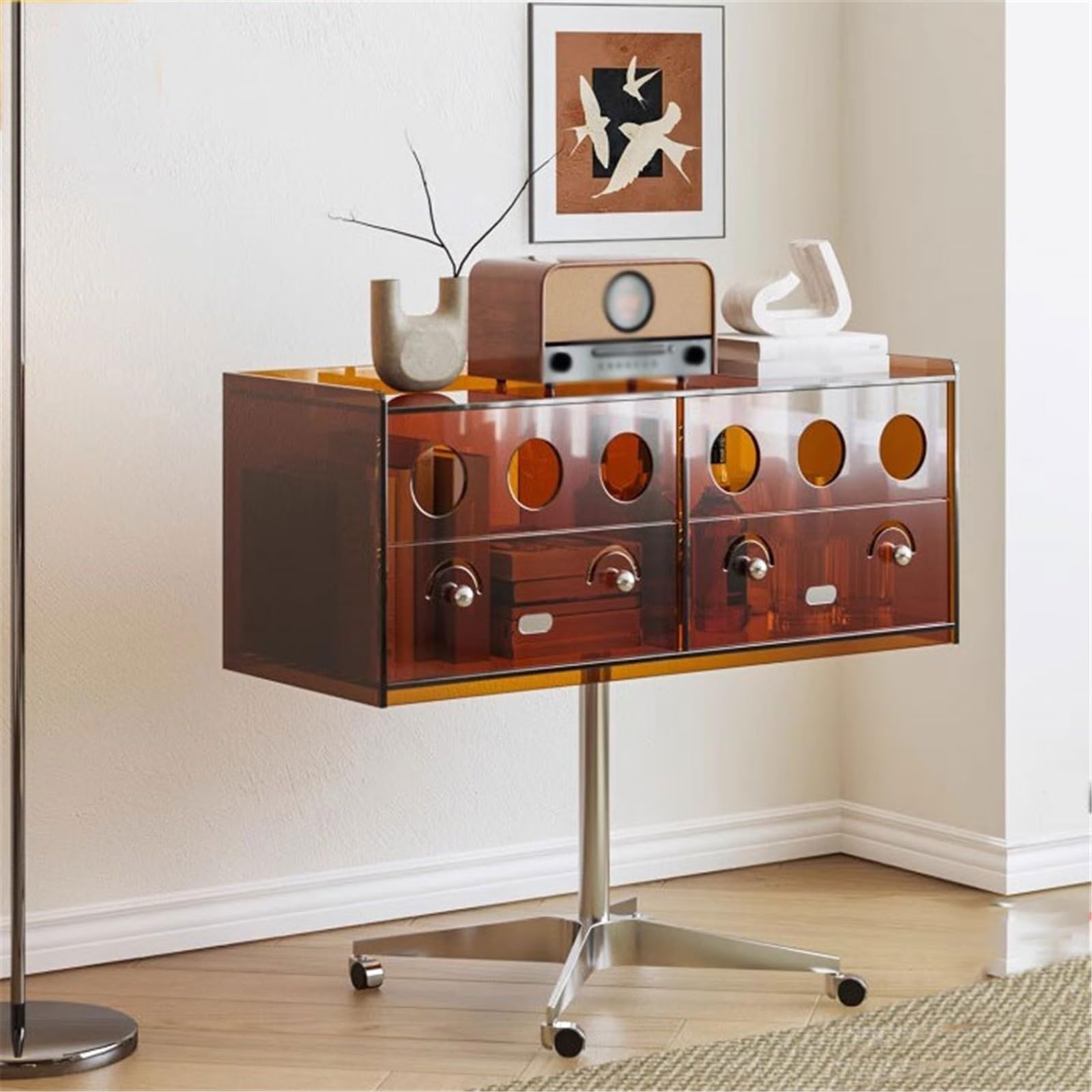 Rack per dischi Mobiletto portadischi in vinile retrò con luce di lusso espositore portaoggetti ruota girevole