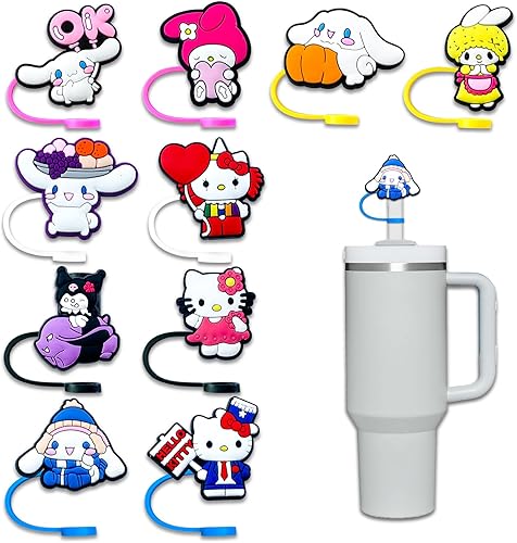 10 vasos con diseño de dibujos animados para vaso Stanley, 2564 pulgadas, protectores reutilizables con puntas de popote para accesorios de taza (10