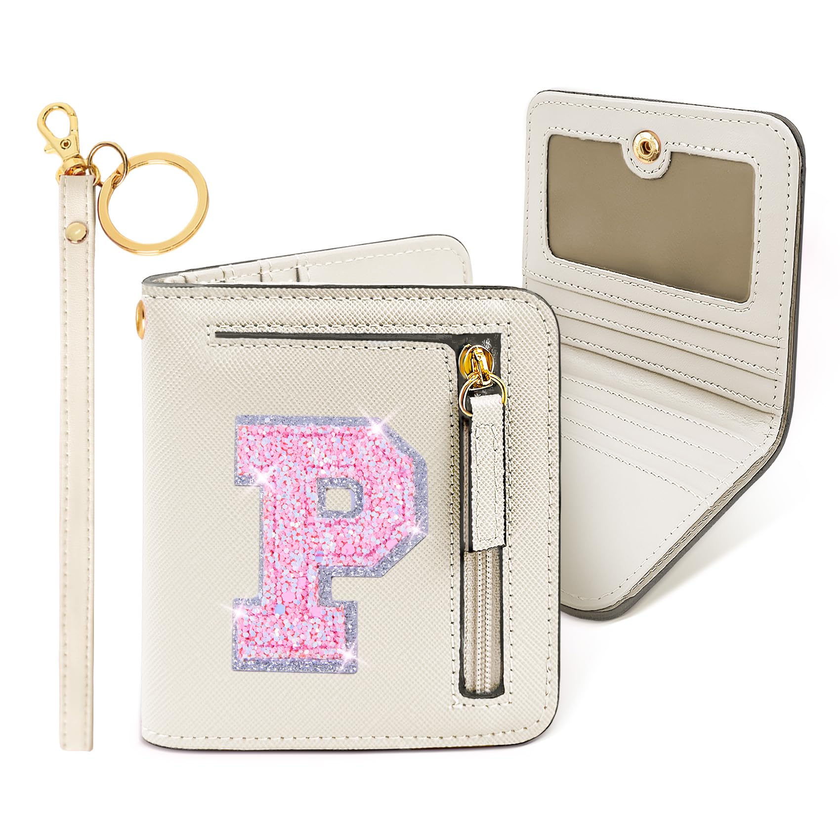 COSHAYSOO Mini Wallet with RFID Blocking Initial Monogrammed for Girls Birthday Valentines Easter Mothers Nurse Day Graduation Thanksgiving Appreciation Halloween Christmas New Year Gifts Cream P