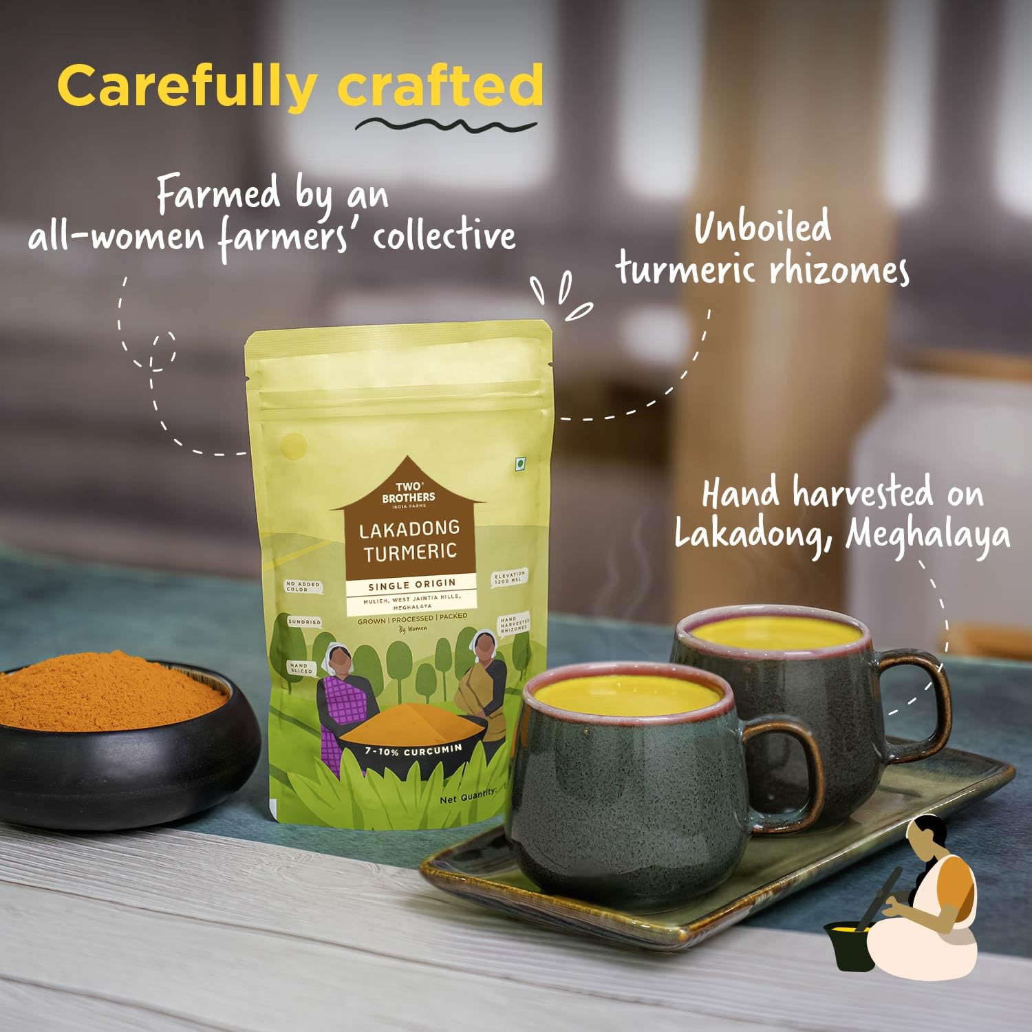 Two Brothers Lakadong Turmeric Powder (150g) | Single Origin | High Curcumin (7-10%) | Hand-Harvested & Sun-Dried | Rich Aroma & Deep Colour 1