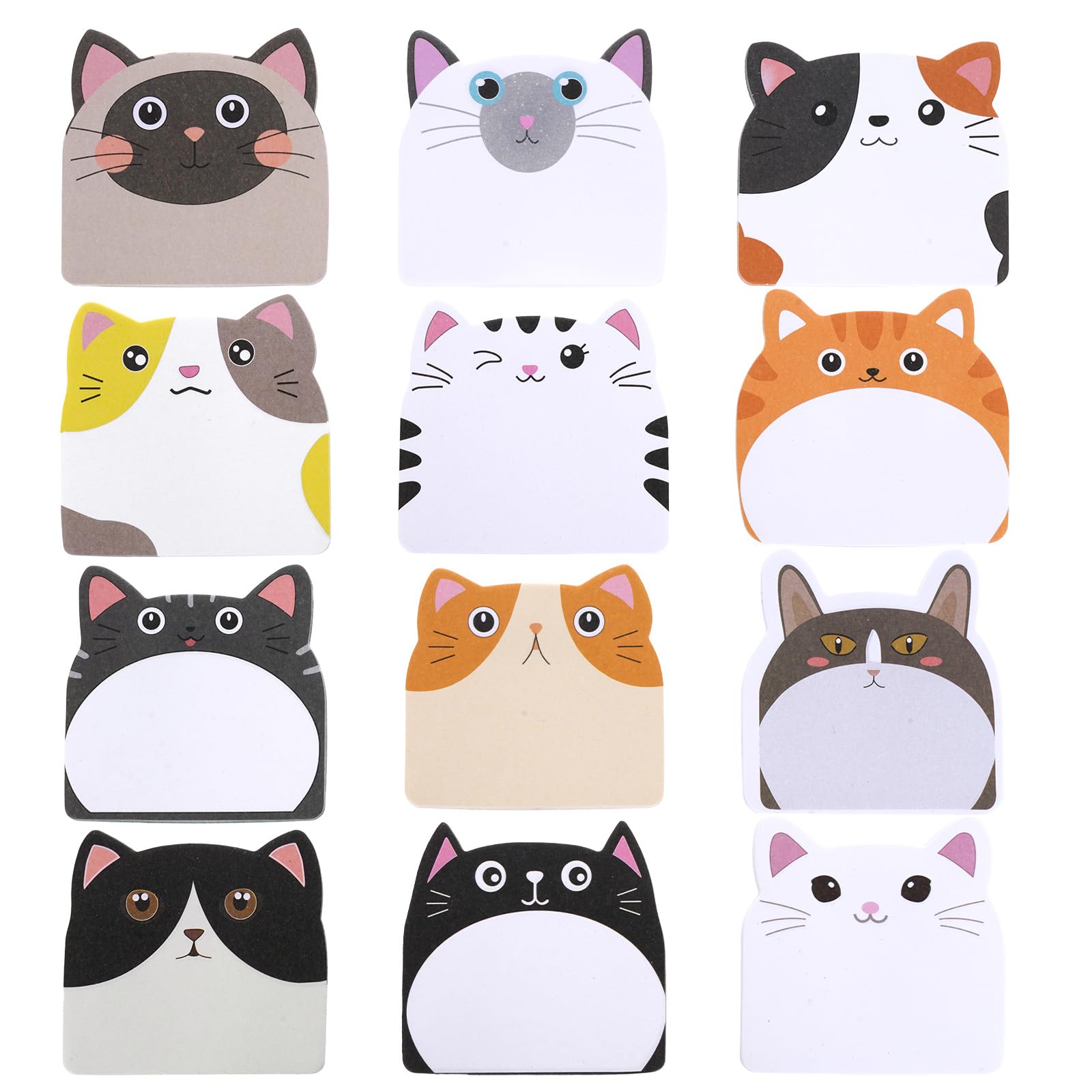 12 Packs Post It Notes 360 Sheets Total Strong Adhesive Sticky Notes Cat Animal Shape Mini Notebooks for Party Bag School Office Kids Gifts (12, Cute Cat)