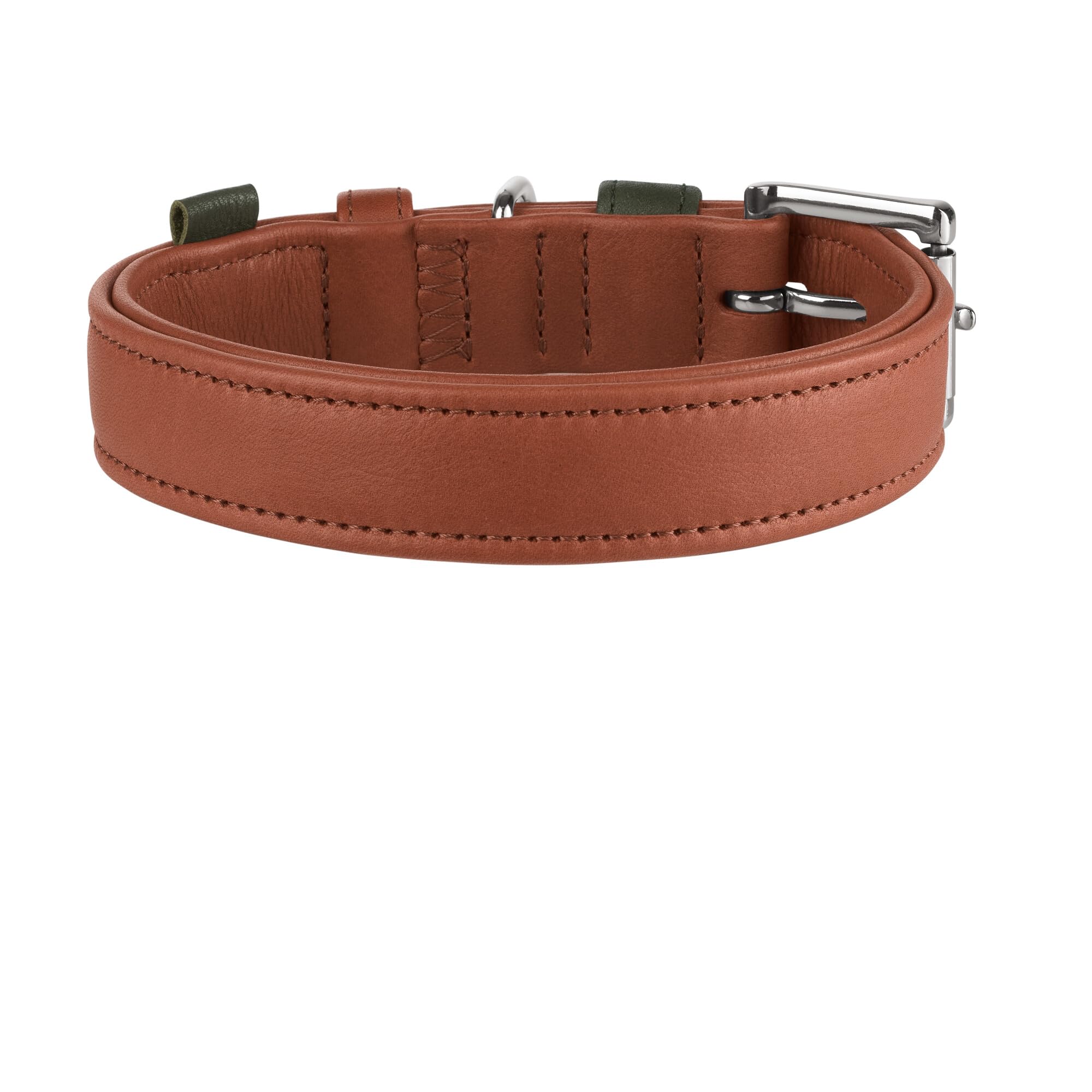 HUNTER Hundehalsband Portofino aus Premiumleder, extra weich gepolstert & fellschonend, mit umgeschlagenen Kanten, edle Haptik, Made in Germany, Farbe: Cognac/Oliv, Größe: 40