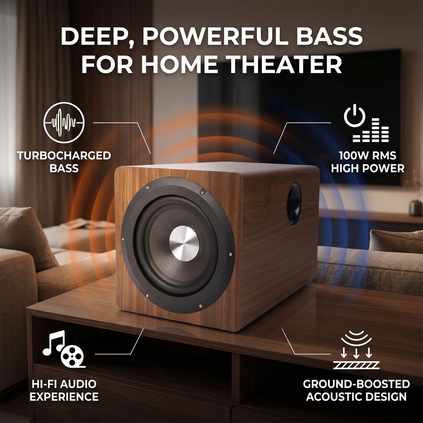 Tangxi Subwoofer Attivo da 6,5 ​​pollici 100 W, Subwoofer Audio Domestico Attivo, Altoparlante per Bassi Profondi per Film e Musica Domestici (EU)