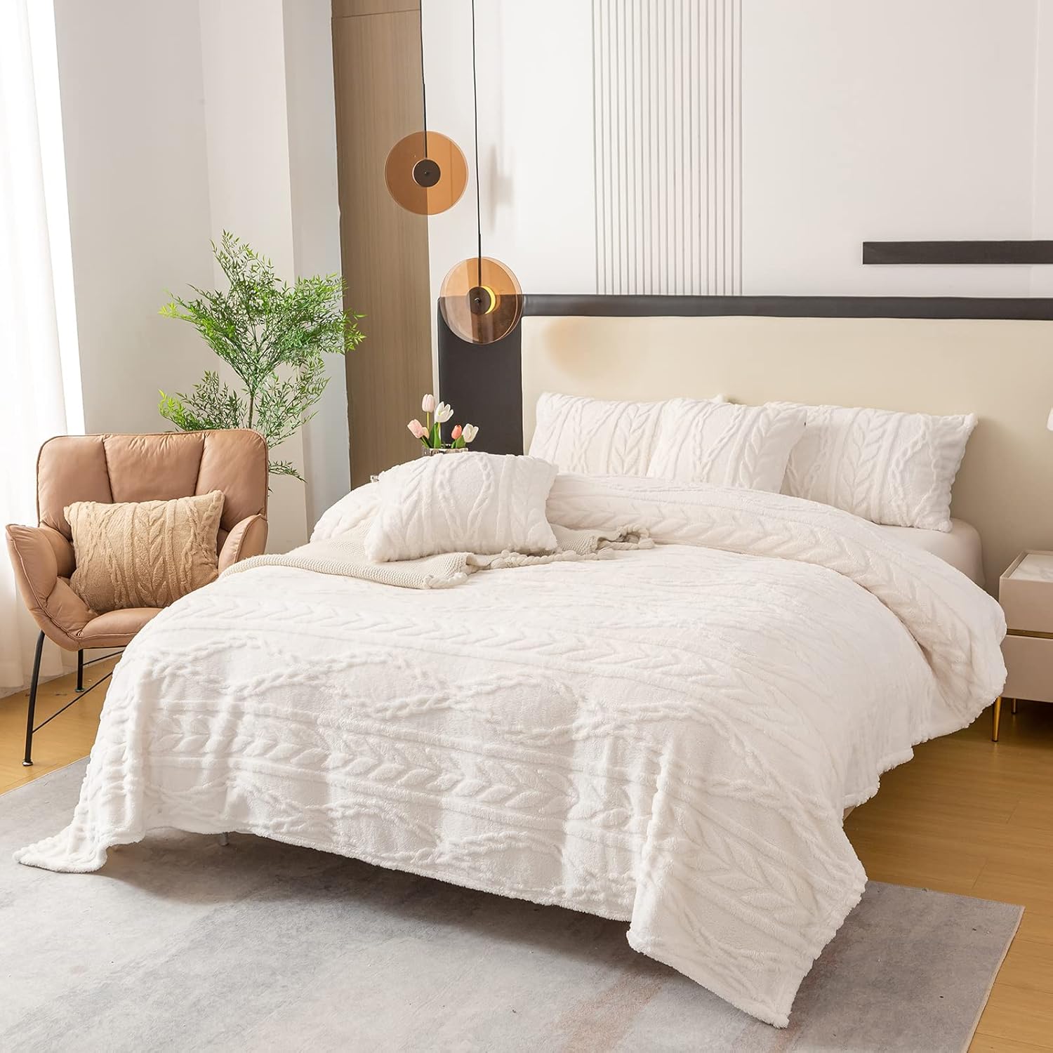 YUSOKI Twin XL Blanket Single Layer,Weight(3.1lb),370GMS-3D Stylish Design for Gift Home Decor (Ivory,65"x90")