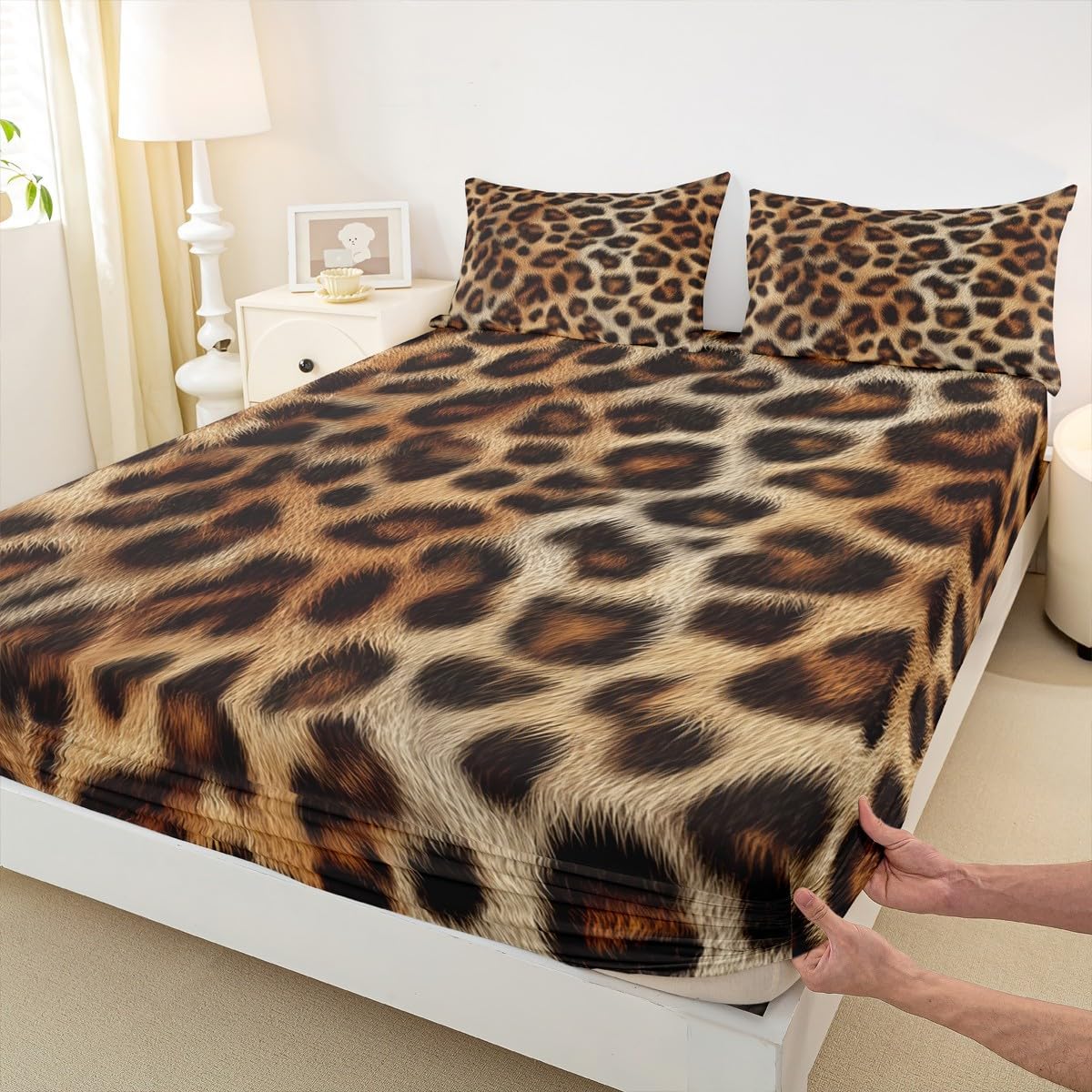Erosebridal Brown Cheetah Print Sheet Set Leopard Spot Full Size Bed Sheets for Toddler Boys | Western Animals Fur Hair African Wildlife Big Cat Hide Bedding Set