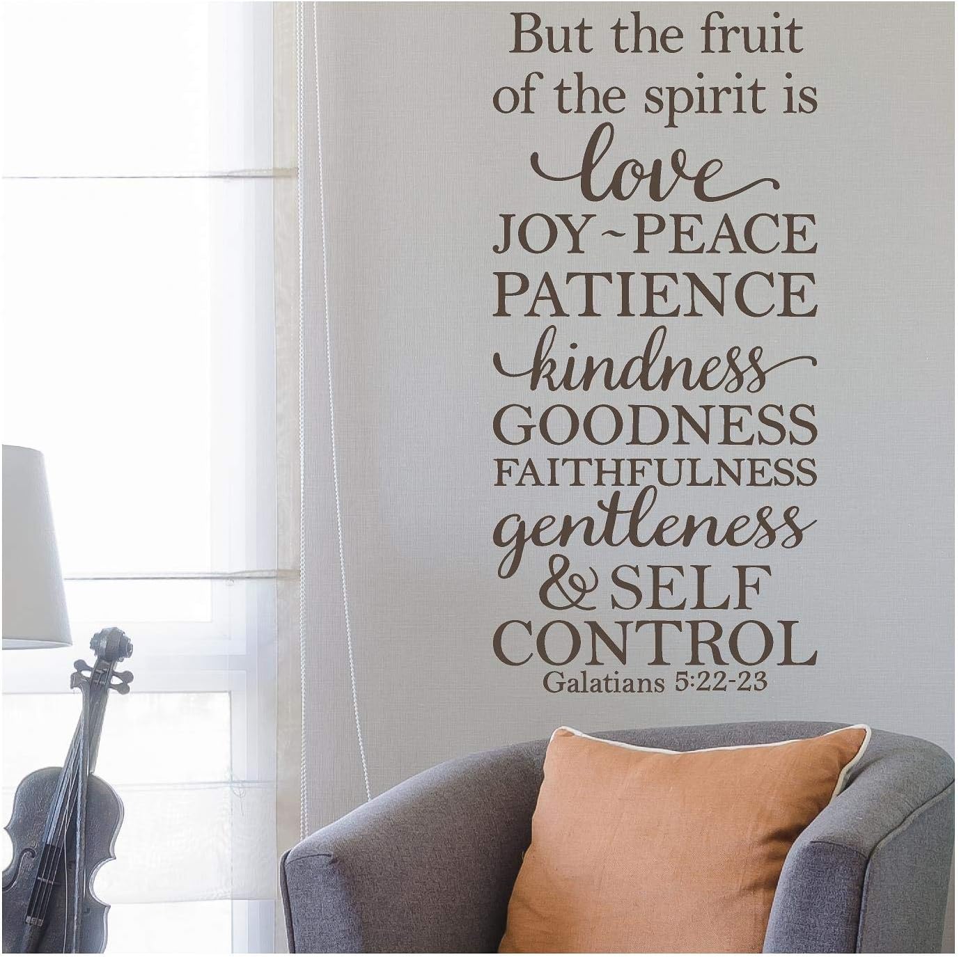 But The Fruit of The Spirit is Love, Joy, Peace, Patience, Kindness, Goodness, Faithfulness.Galatians 5:22-23 Vinyl Lettering Wall Decal Sticker (34"H x 16"W, Black)