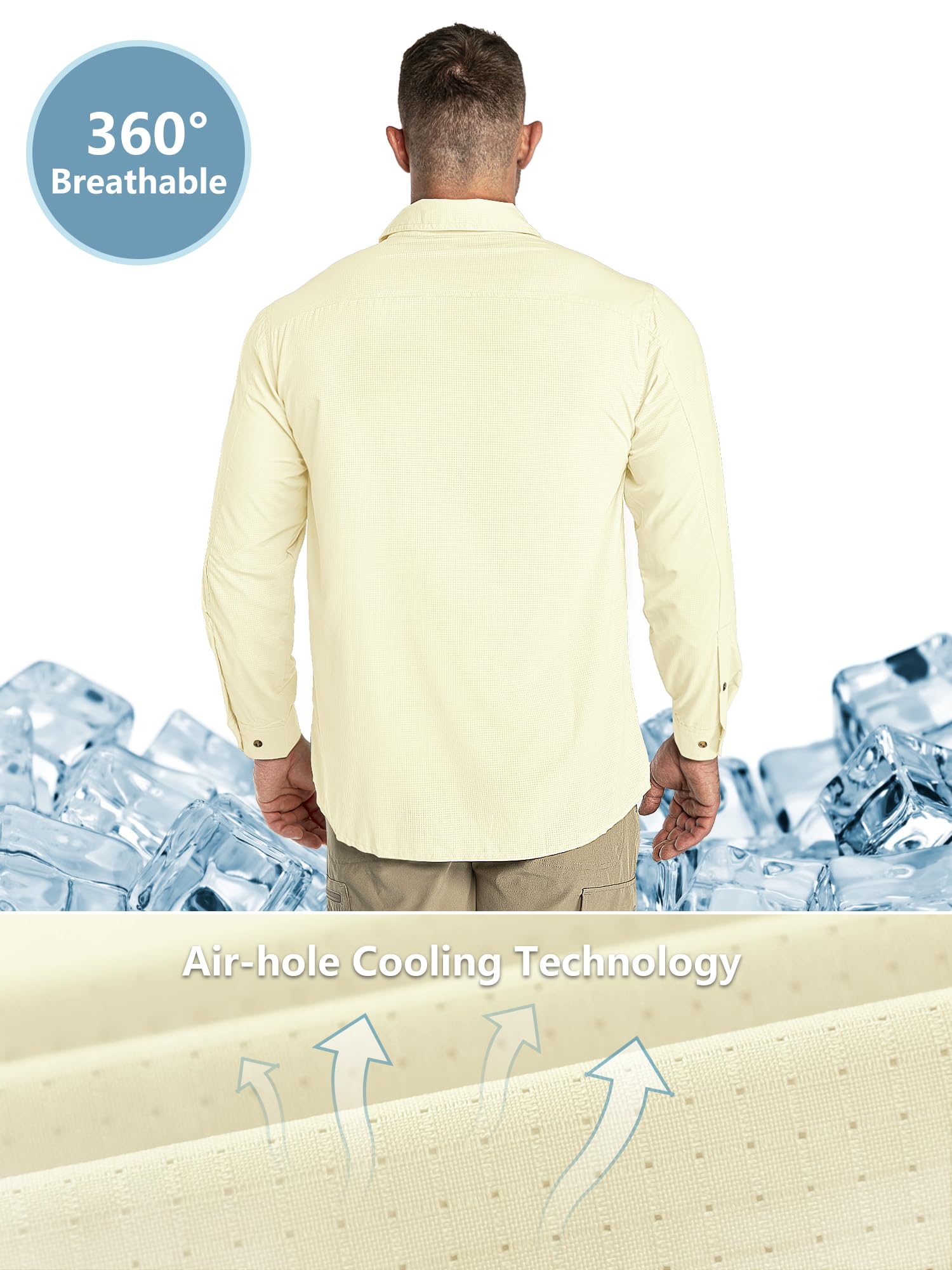 Outdoor Ventures Chemise à Manches Longues pour Homme - Chemise Fonctionnelle - Séchage Rapide - Décontractée - Respirante - Printemps Été - Automne - avec Poches