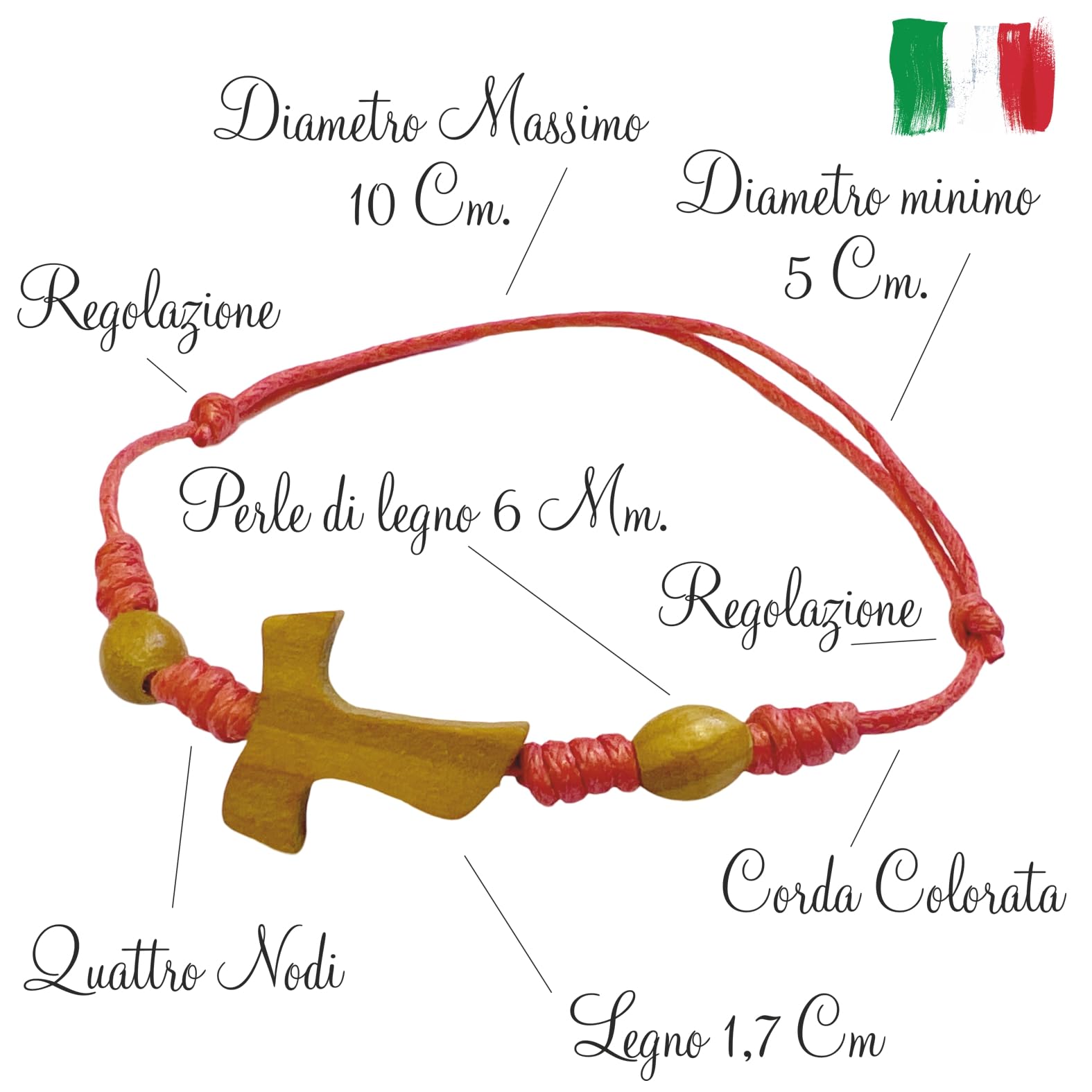 Generico Luna 30 BRACCIALI Regolabili con Tau in ULIVO E Palline 6 Colori Assortiti Fabbricate nella Patria di San Francesco (BOMBONIERE)