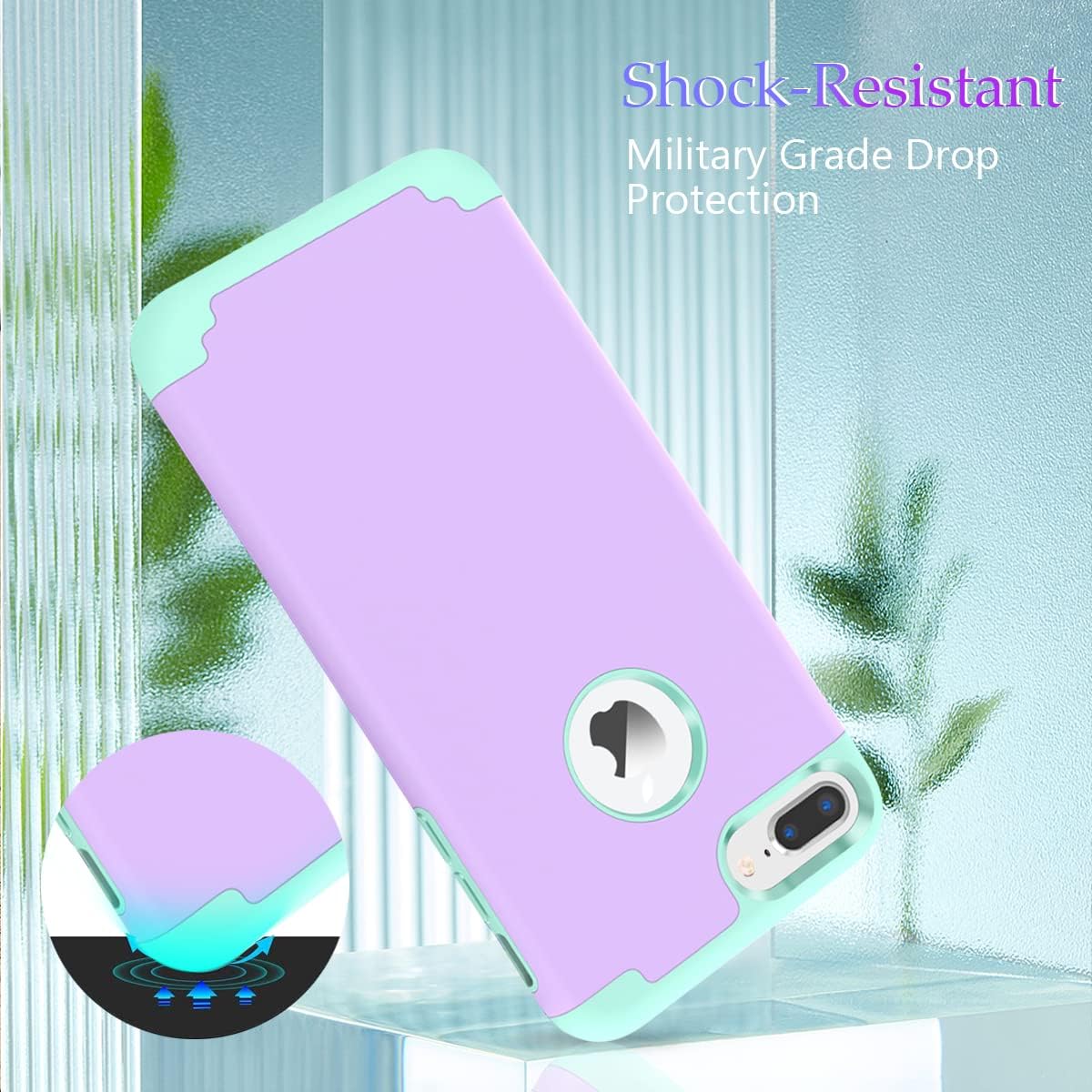 Fingic iPhone 8 Plus Case, iPhone 7 Plus Case 2 in 1 Full Body Rugged Shockproof Protection Hybrid Hard PC Soft Silicone Bumper Protective Girls Women Boy Cover for iPhone 7 Plus/8 Plus, Purple/Mint