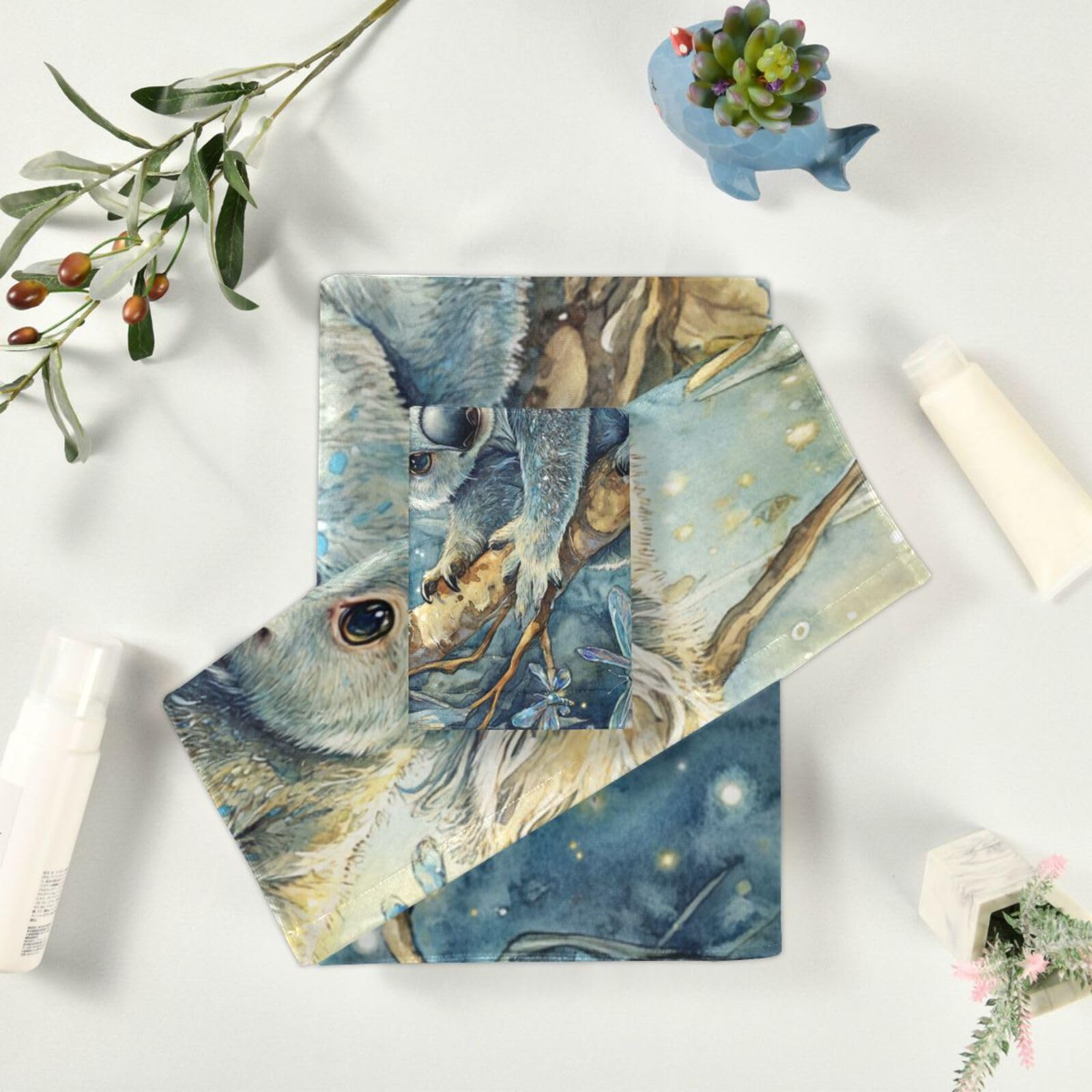 Art Koala A River Mikrofaser-Gesichtshandtuch-Set, 3-teilig, 1 Badetuch, 1 Handtuch, 1 Waschlappen für Badezimmer und Küche