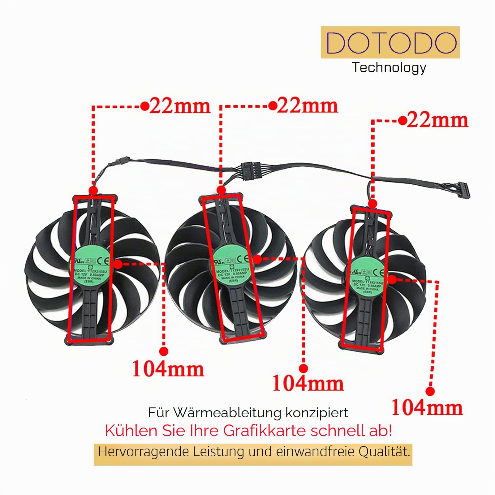 95 mm T129215SU Grafikkartenkühler für ASUS ROG STRIX OC GeForce RTX 3060 Ti 3070 3080 3090 Lüfter (Grafikkartenlüfter-ABC)