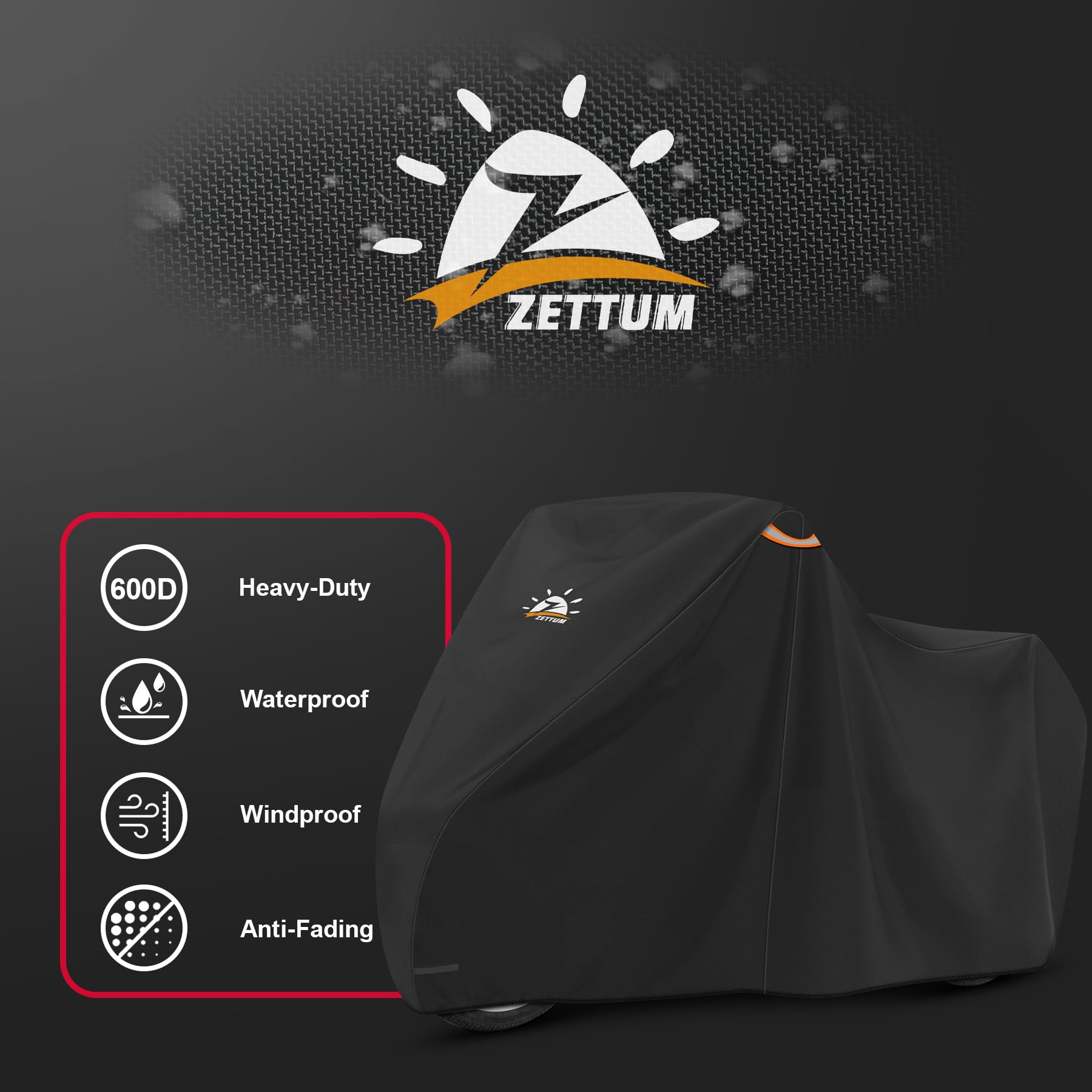 Zettum Dreirad Abdeckung 600D PU wasserdicht mit Allwetter 190×76×111 CM | Outdoor-Abdeckung für E-Dreirad und 3-Rad-Fahrrad mit Schloss, robust & ganzjährig nutzbar