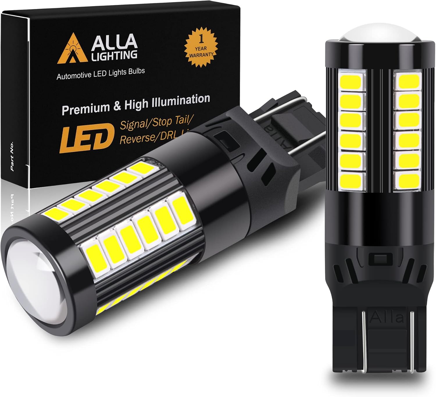 Alla Lighting Specialized T20 7443 LED Bulbs Dual Filament Strobe Brake Lights Bulbs, Pure Red Flashing Stop Lamps 7443LL 7443-SRCK, 7443-CK 12V 2835 SMD (6000K Xenon White)