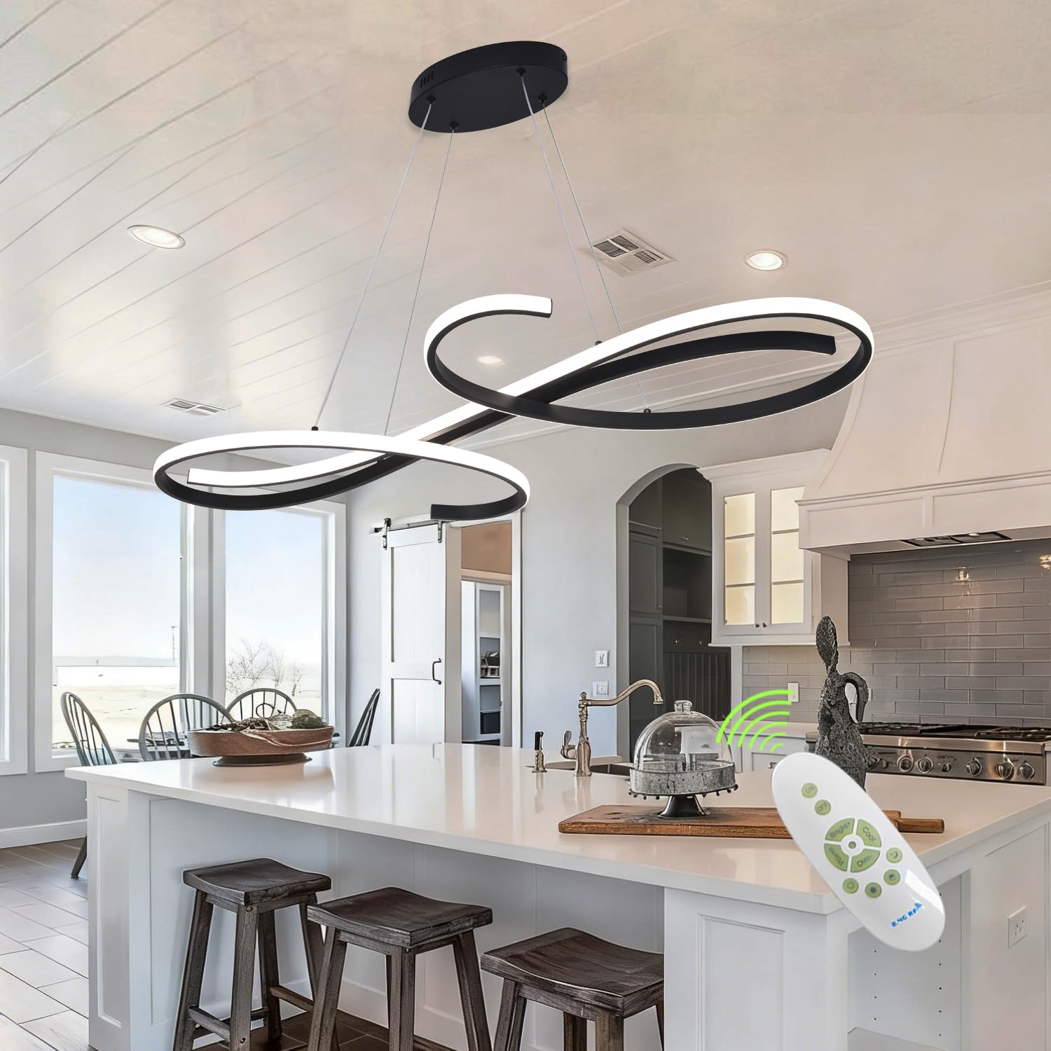 Lampada a Sospensione a LED per tavolo da pranzo, Dimmerabile, Moderna Lampada a Sospensione a LED con Telecomando, 3000K-6500K, Temperatura di colore 10%-100% " | Luce regolabile 3000K-6500K con telecomando, apparecchio di illuminazione ideale per sala d