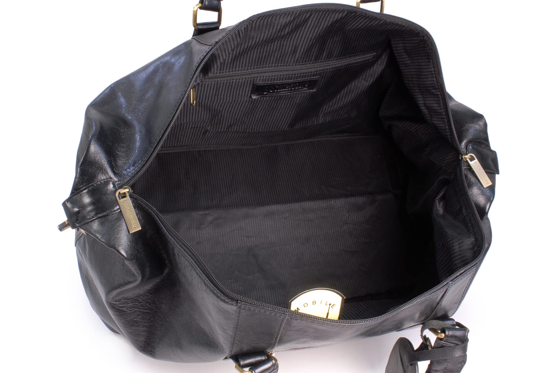 Męska Skórzana Torba Podróżna - Duży Sportowy Holdall - Bagaż Weekendowy z Odpinanym, Regulowanym Paskiem na Ramię - York - Czarny
