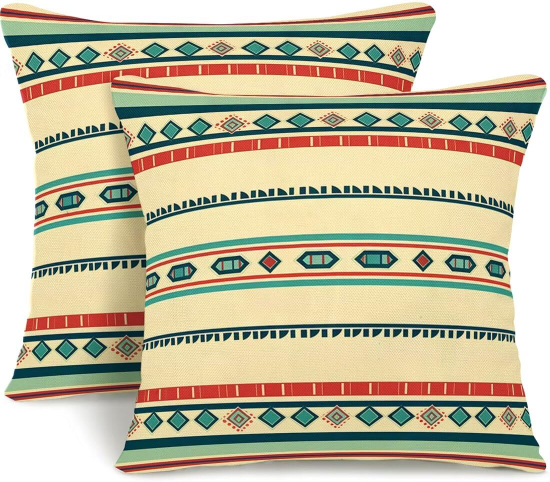 Wangllpgy Stripes Cushion Covers 45Cm X 45Cm Set Of 2 Throw Pillow Covers Retro Geometric Pillow Cases Autumn Sofa Cushions Decorative Pillows With Invisible Zipper Pillowcases For Bedroom Living Room -Gy475