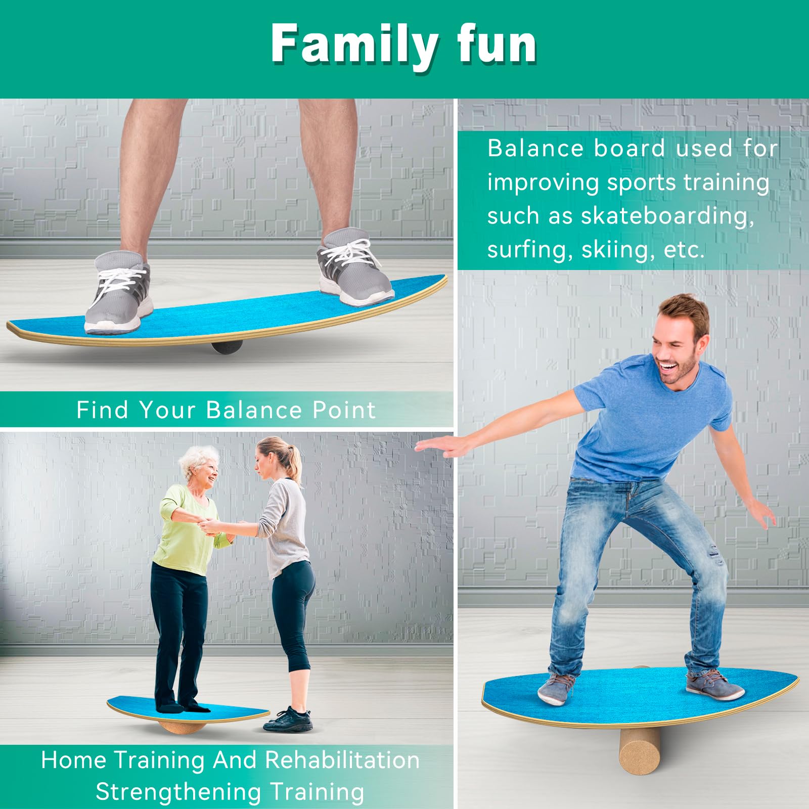 Balance Board Erwachsene,Gleichgewichtstraining - Balance Board Holz,Oberflächenbehandlung gegen Rutschen inklusive Rolle,inkl. Rolle, Halbkugel und Balance Ball