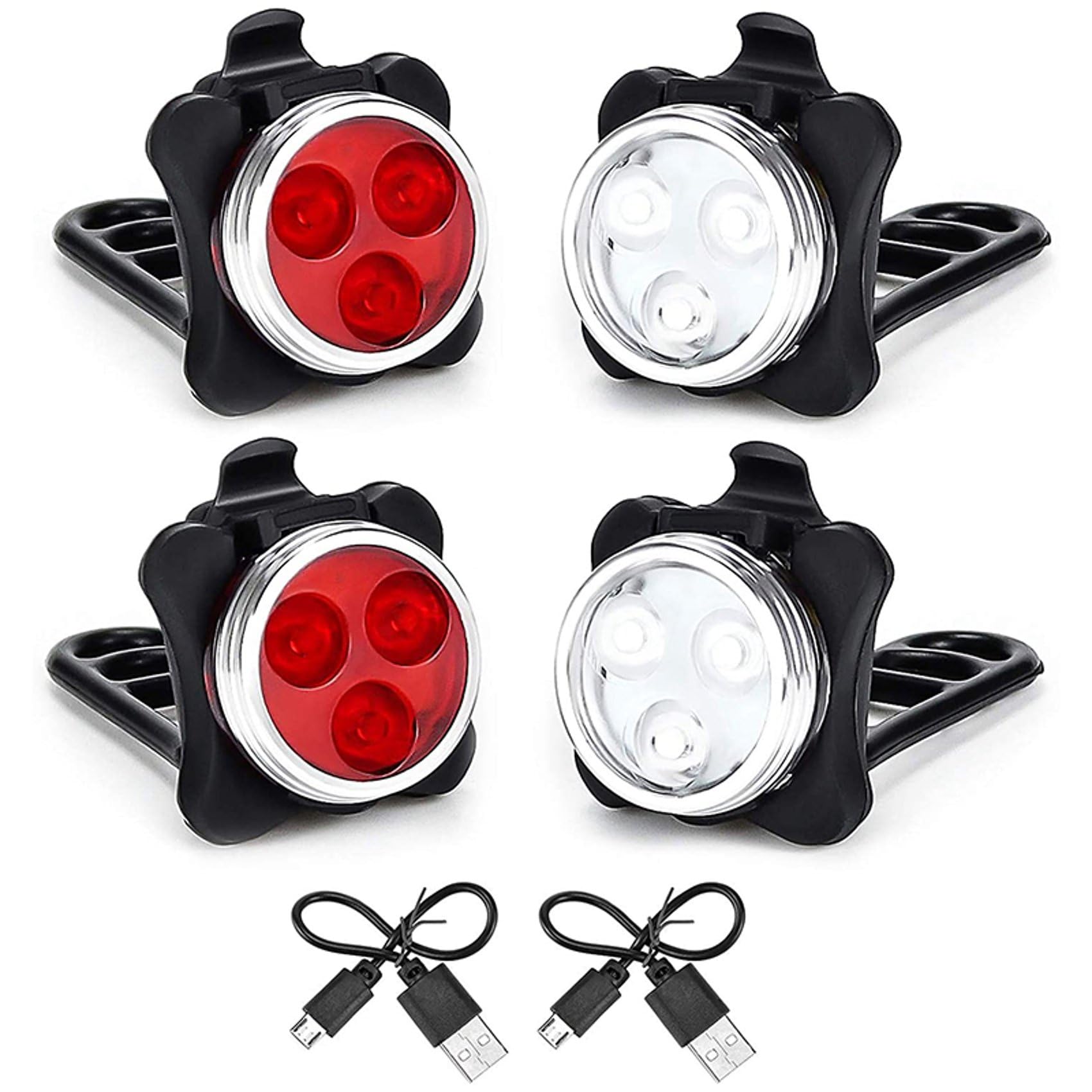 Set di Luci per Bici Ricaricabili USB, Luce Frontale (Luce Bianca) e Luce Posteriore (Luce Un LED) per Accessori per Biciclette da Strada, 6 Set