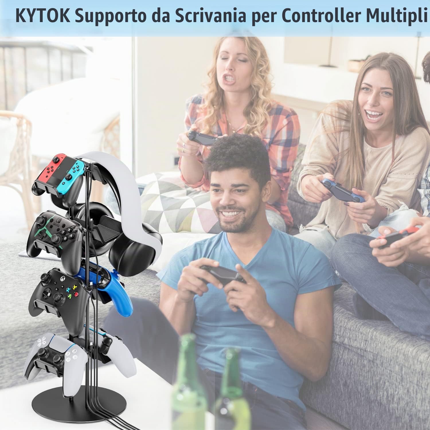 Kytok Supporto per Controller, Supporto Cuffie Gaming a 4 Livelli, Universale Staffe Controller PS5/PS4/Xbox/Nintendo Switch, Support Cuffie da Scrivania per 8 Controllore