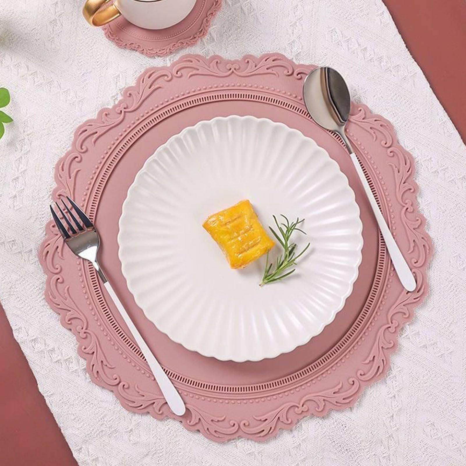 HUHJYUGE Mantel Individual de Silicona con Relieve, Salvamanteles Individuales Antimanchas Resistente Al Calor para Tazas, Cuencos, Platos y Comidas Calientes (F 35cm(13.8in))