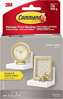 Command Quartz Display Ledges, 2-Pack Floating Shelves Hold 2 lbs Each, Damage-Free Adhesive Strips for Wall Decor in Living Room, Bedroom, Office