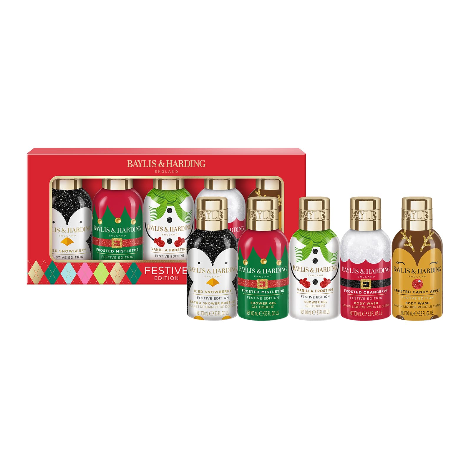 Baylis & Harding Festive Edition Luxury Assorted Bathing Gift Set (Pack of 1) - Vegan Friendly, 5 x 100ml