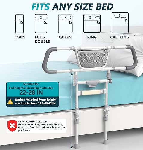 Miniatura 2 de Rieles de cama plegables para adultos mayores, riel de asistencia lateral de cama para personas mayores con rieles de protección extensibles y bolsa