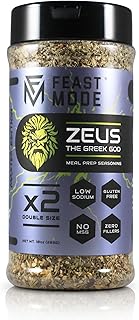 Zeus Greek Seasoning | Feast Mode Flavors 10oz Master Edition | Mediterranean Spice Blend | Low Sodium | Low Calorie | Zero Artificial Fillers Binders or Dyes | Natural Meal Prep Flavoring | Savory and Subtly Zesty Spice Mix With Oregano Basil Garlic great for Steak Lamb Chicken Pork Beef Fish Roasted Vegatables Rice Eggs and more!