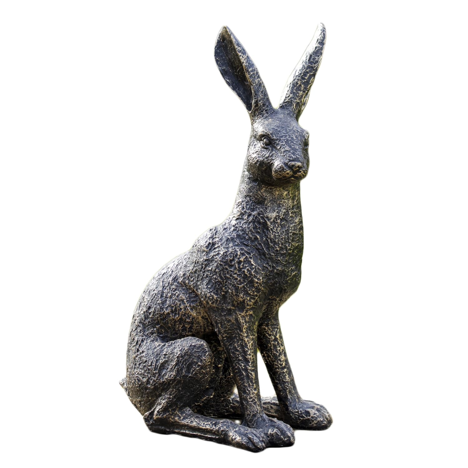 Darthome Gold, Black Aged Gold March Hare Garden Ornament, Resin Outdoor Rabbit Statue, Right Pose, 43Cm Height, Weather Resistant