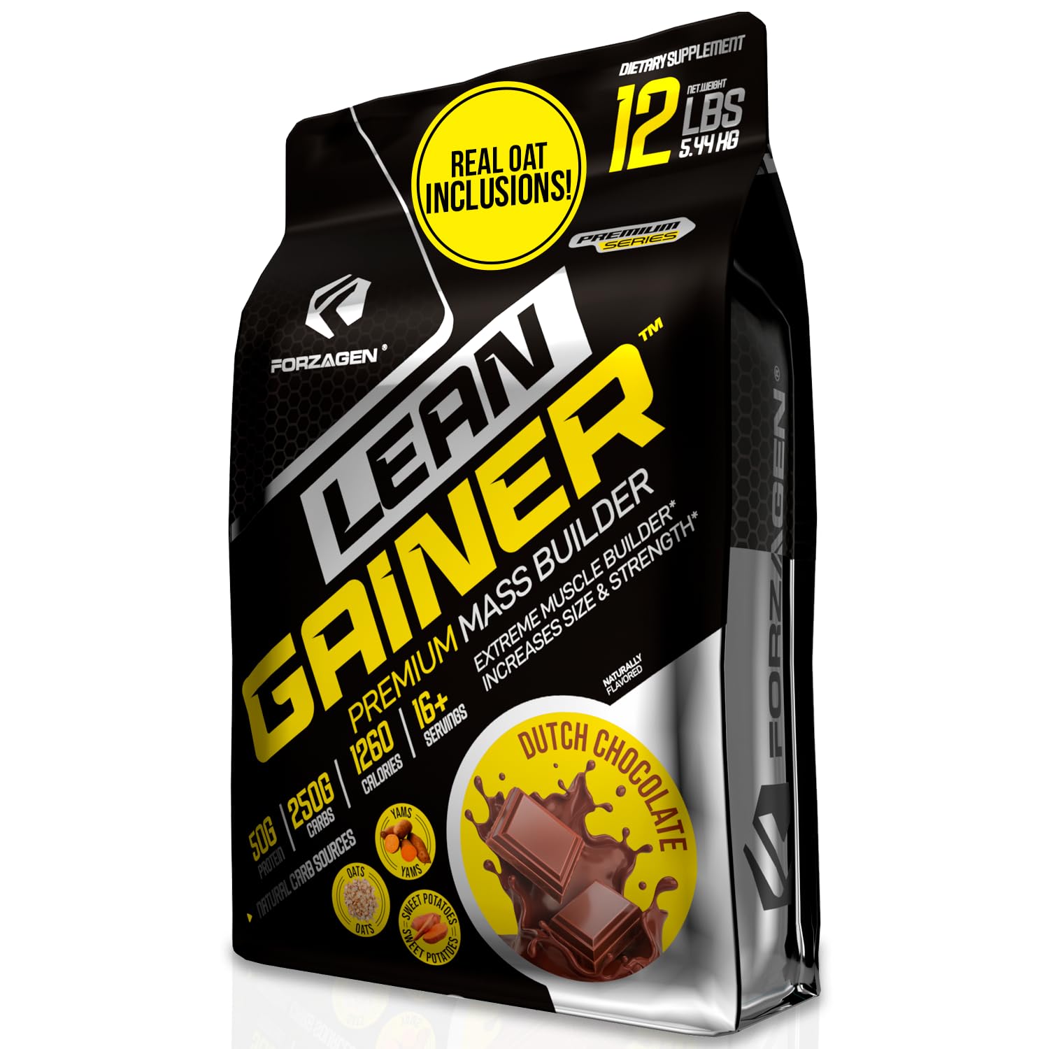 Forzagen Lean Gainer Premium Mass Builder | Proteína en polvo para ganar masa muscular para hombres y mujeres | Proteína alta en calorías, aumento de peso, volumen y desarrollo muscular | Chocolate holandés, 5.4 kg (16 porciones o más)