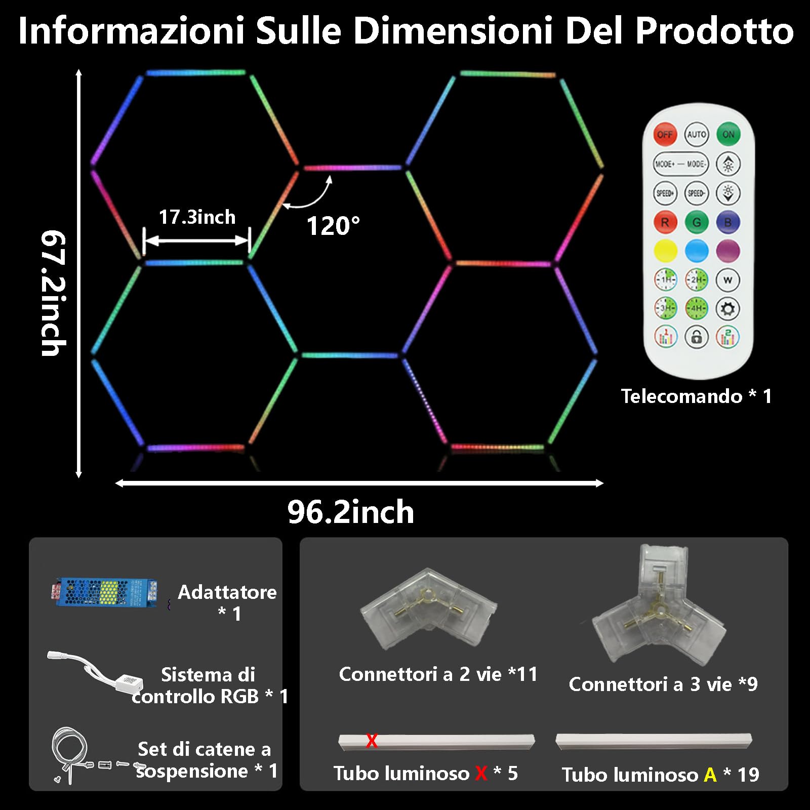 Luces Led Hexagonales Rgb Hexagonos Led Luz Garaje Hexágonos Lampara, Luz De Garaje Techo 358 +Modelo Música Cochera Belleza Del Coche Para Estaciones De Trabajo Y Talleres