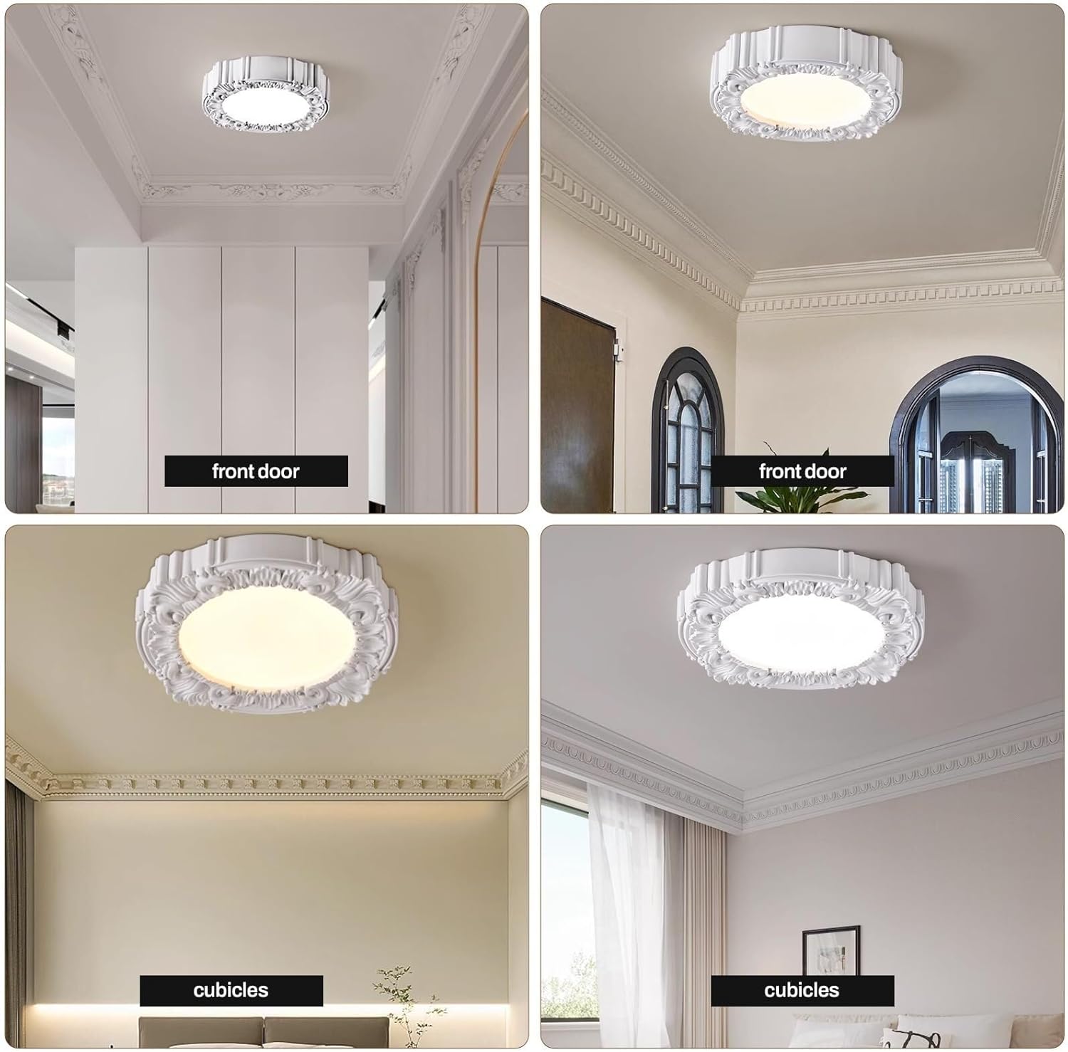 French Style Gypsum Line Art Ceiling Light Classical Luxury Retro Flush Mount Ceiling Light Fixture Round Flower Patterns Lampshade Cream Stone Carving Ceiling Lamps for Living Room Hallway 10