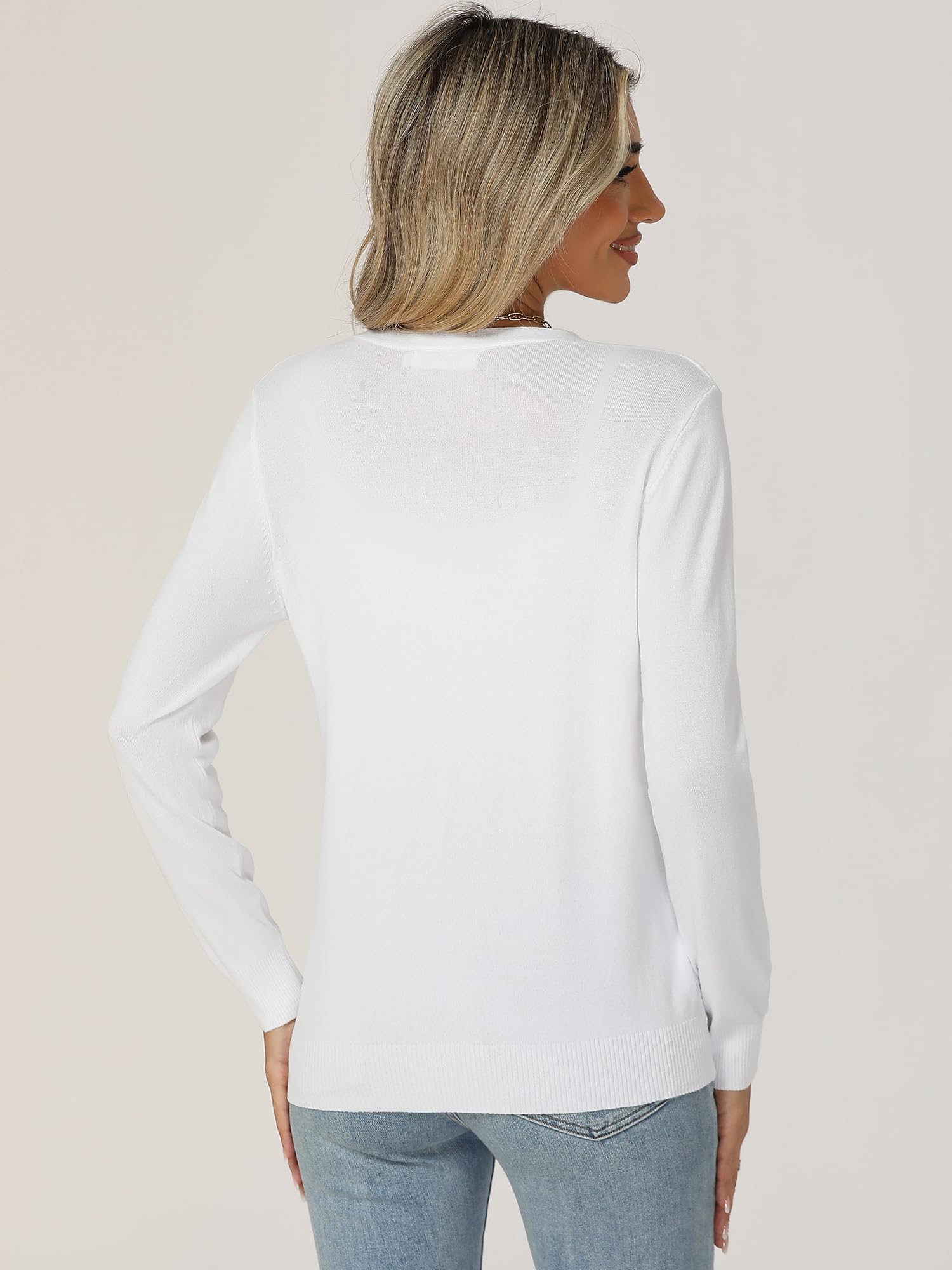 Gilet Femme Cardigan avec Bouton Col en V Été Printemps Manches Longues Veste Tricot Léger Casual Gilets