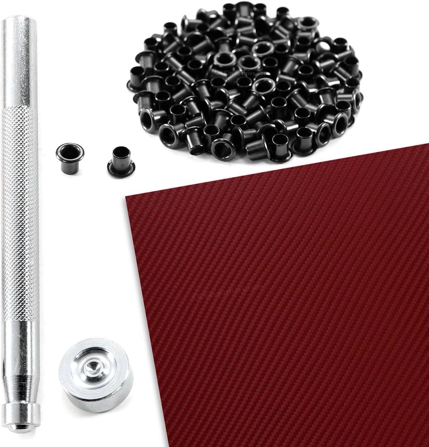 Holstex Carbon Fiber Thermoform Sheet + (#8) Handsetter Combo Kit Bundle - (0.080 Thickness) - (8in x 12in Sheets) - (Blood Red) - (1 Pack) - (100)(#8-9 Black Eyelets) - for DIY Holster Making