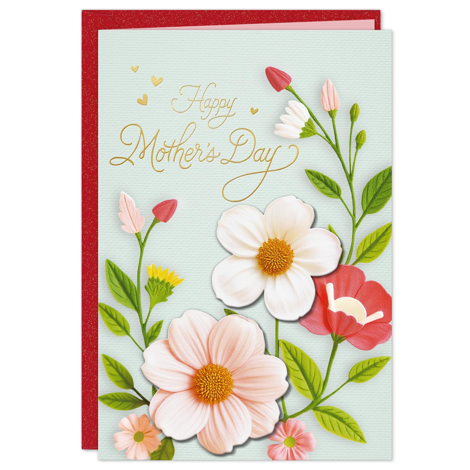 FLYAB Mothers Day Card with Envelope - 5.5"x8" 3D Flower Golden Foil Design Happy Mothers Day Card Prefect Gifts for New Moms Grandma Wife Sister