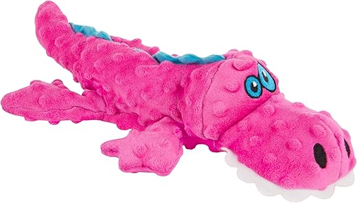 goDog Gators Squeaky Plush Dog Toy, Chew Guard Technology – Pink, Large