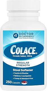 Colace Regular Strength Stool Softener, 100 mg Capsules, 250 Count, Docusate Sodium Stool Softener for Gentle, Dependable Relief