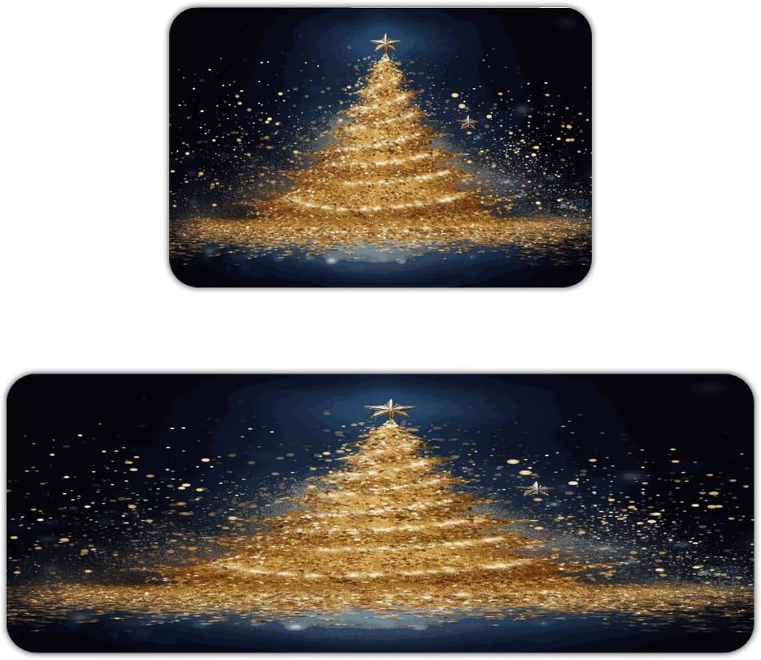 Golden Glitter Christmas Tree Kitchen Mats with 2PCS Non-Slip Washable,Kitchen Rug Heavy Duty Durable, Floor Mats for Kitchen,Office,Sink,Laundry