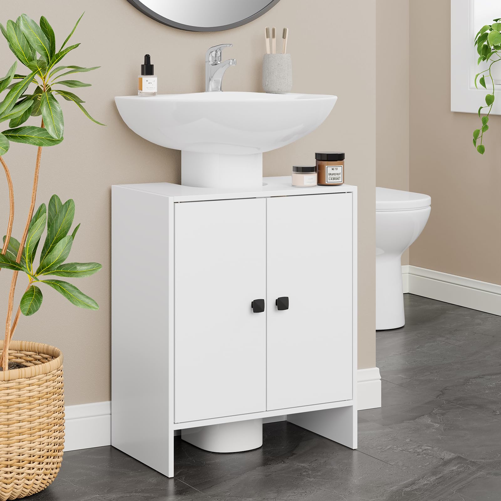 RRX Bathroom Vanity Unit Storage Cabinet Under Basin,48 x 30 x 60cm,White