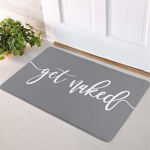 Miniatura 7 de Alfombra de baño Get Naked para baño, fuente blanca, lindas citas divertidas sobre fondo gris, alfombra de baño de espuma viscoelástica suave,