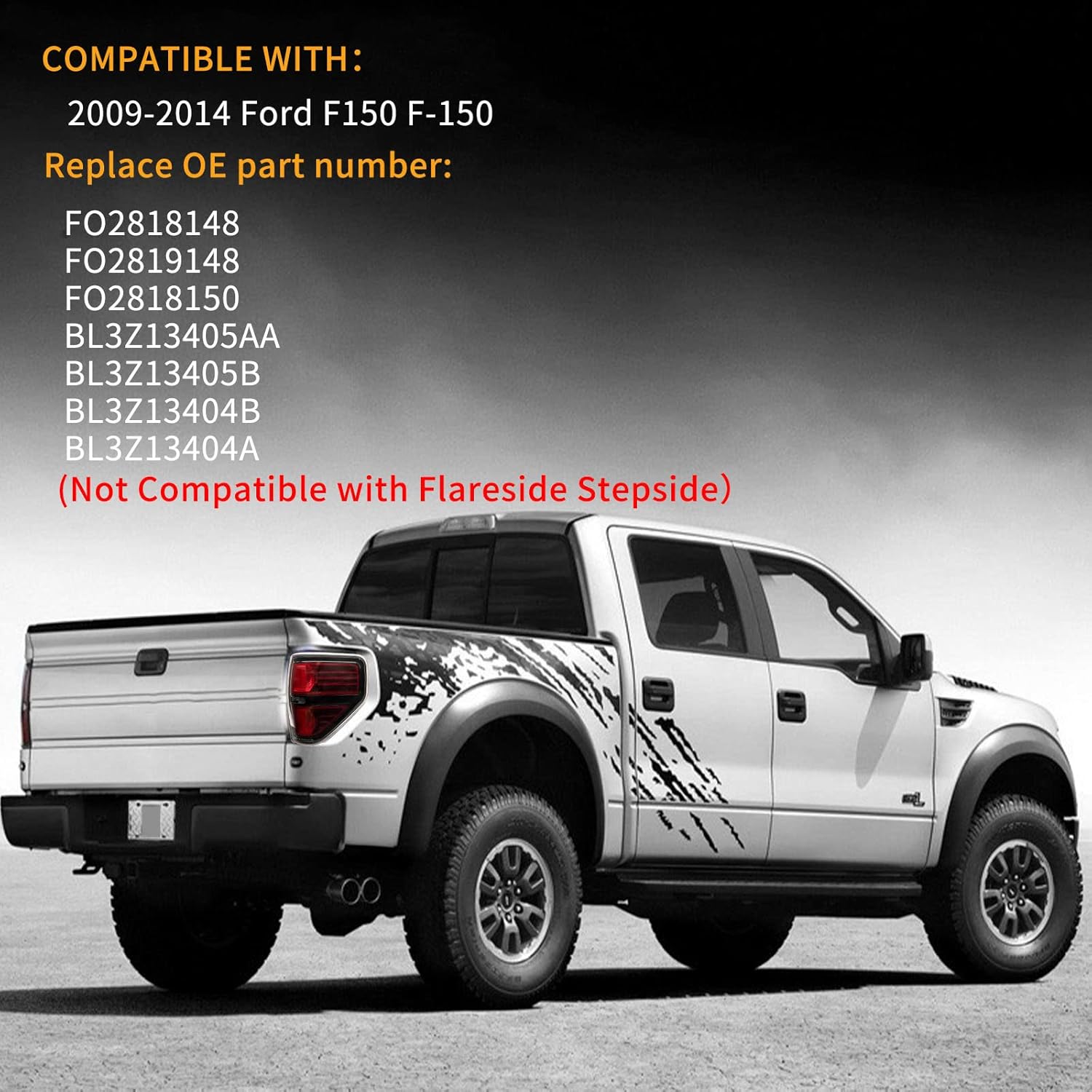 Tail Light Compatible With Ford F150 F-150 2009 2010 2011 2012 2013 2014 Passenger and Driver Side Smoked Taillights Replaces BL3Z13404AB