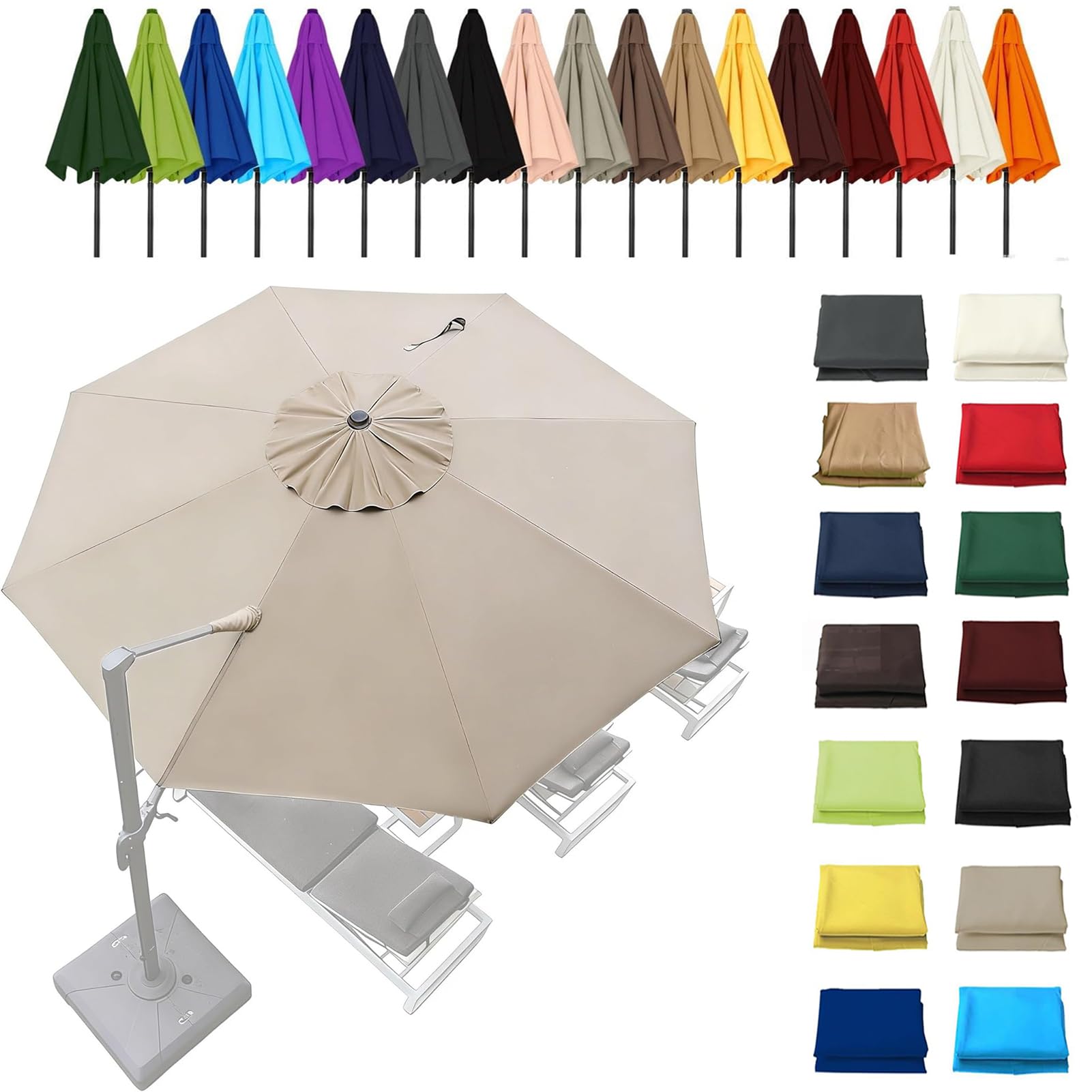 Taxestmy Umbrella Canopy Replacement Outdoor 6/8 Rib 6FT 7FT 8FT 9FT 10 FT 11FT Market Umbrella Top Market Patio Table Cover For Backyard Garden Courtyard Swimming Pool Lawn